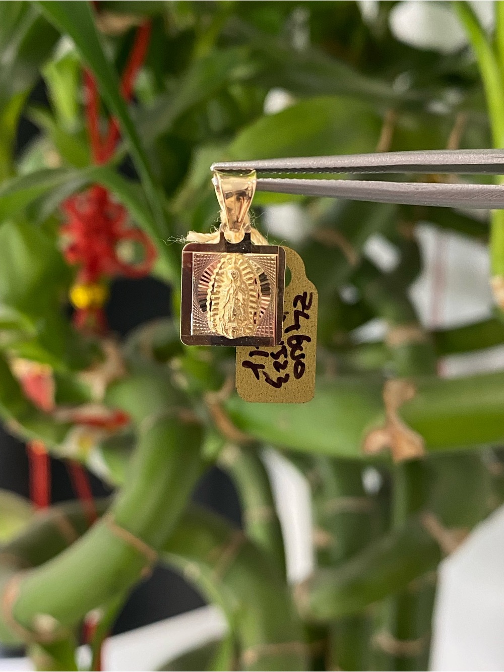 14K Gold Small Square Shape Guadalupe Pendant
